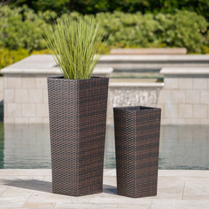 Brown Rattan Flower Pot Set with Iron Frame - Brown