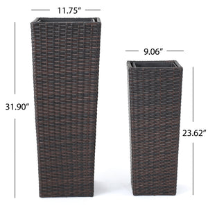 Brown Rattan Flower Pot Set with Iron Frame - Brown