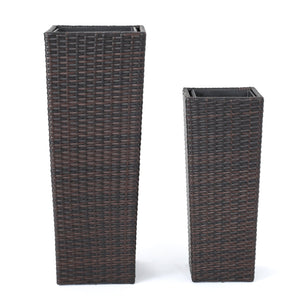 Brown Rattan Flower Pot Set with Iron Frame - Brown