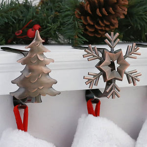 Haute Decor MantleClip Stocking Holder with Metal Holiday Icons, Bronze, 4 Pack