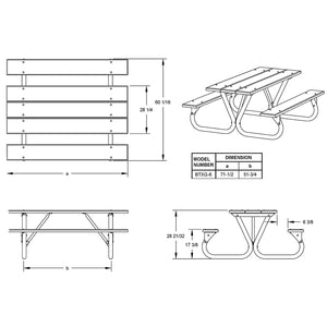 Pilot Rock 6' or 8' Outdoor Steel Non Tip Picnic Table Legs Kit (Frame Only)