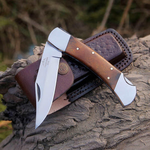 Buck Pocket Knife Engraved with Exotic Rose Wood Handle - TRAPSKI