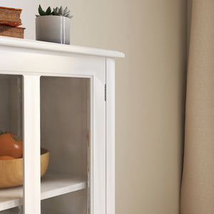 Buffet Storage Cabinet with Double Glass Doors and Bell Handle - White
