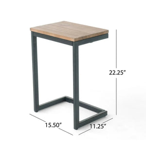 C Shaped End Table with Iron Base and Fir Wood Top - Black