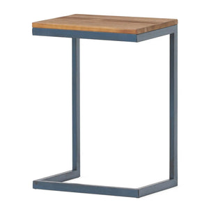 C Shaped End Table with Iron Base and Fir Wood Top - Black