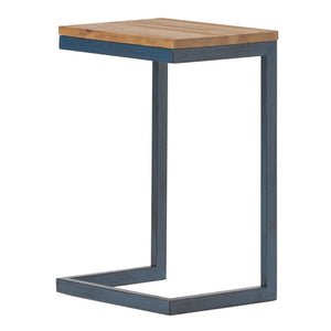 C Shaped End Table with Iron Base and Fir Wood Top - Black