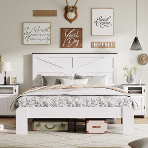 King Wood Platform Bed Frame with Headboard and Storage