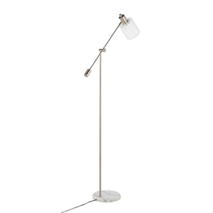 Marcel Contemporary/Glam Floor Lamp in White Marble and Nickel Metal