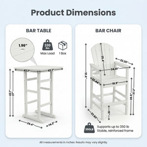 Outdoor Bar Height Adirondack Patio Chair With Cup Holder And Armrests All Weather UV Resistant - White