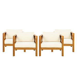 Patio Conversation Set with Foldable Acacia Wood Side Table and Cushions