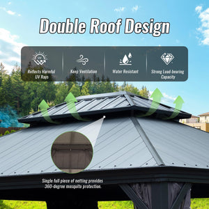 12'x20' Hardtop Gazebo with Resin Roof, Curtains, and Mosquito Netting