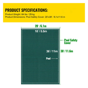 Pool Safety Cover Fits 20 x 38 ft Rectangle Inground Pools