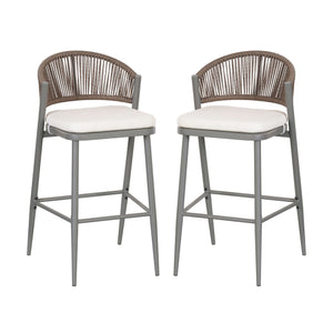 Outdoor Bar Height Metal Frame Counter Stools with Scallop-Shaped Backrest & Water-Resistant Cushions