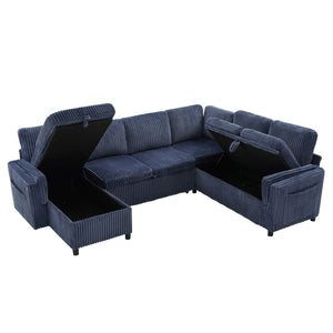 Convertible U-Shaped Sectional Sofa Bed With USB Ports And Storage