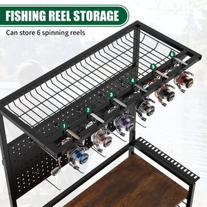 Fishing Rod Storage Rack With Pegboard, Rolling Tackle Organizer Cart - Black