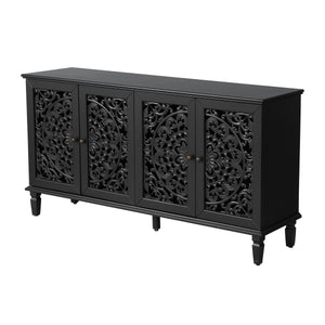 60" Antique Buffet Cabinet with Floral Carvings