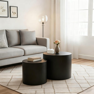 Nesting Coffee Table Set of 2, Modern Round Wood Side Tables