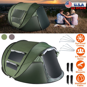 3-4 Person Pop Up Tent Automatic Setup Camping Tent Waterproof Instant Setup Tent with 2 Mosquito Net Windows Carrying Bag for Hiking Climbing Adventu