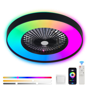 23-Inch Black and White Ceiling Fan Light with LED RGB