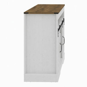 TV Stand With Sliding Barn Doors And Adjustable Storage - White / Oak