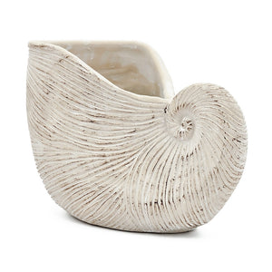 11.5x6.7x7.7" Sand and Cement Nautilus Shell Planter with Textured Beige Finish