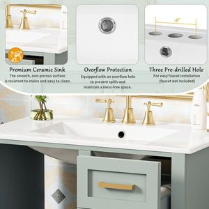 Bathroom Vanity, Modern Bathroom Cabinet With Sink Combo Set, Bathroom Storage Cabinet With A Soft Closing Door And 3 Drawers, Solid Wood Frame