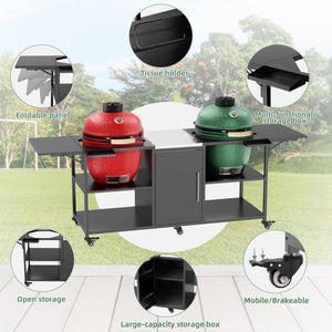 Outdoor Grill Cart For 2 Big Egg - Black / Silver
