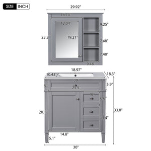 Bathroom Vanity With Top Sink, Storage Cabinet & Mirror - Gray