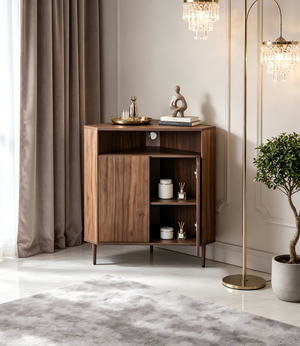 Modern Narrow Wooden Corner Storage Cabinet
