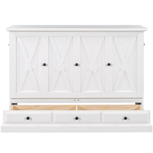 Solid Pine Murphy Bed Chest Cube Cabinet Bed With Charging Station And Large Storage Drawer For Home Office Or Small Room