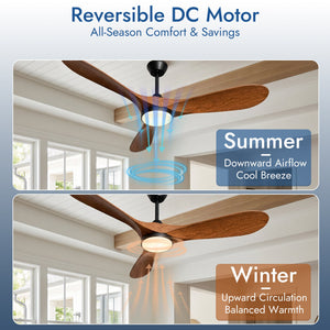 Ceiling Fans with Lights and Remote Control, 52 Inch