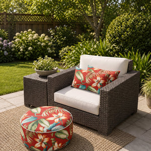 2 Pack Outdoor Lumbar Pillow Covers - Red Tropical