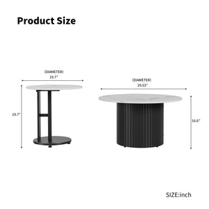 Coffee Table Set of 3 with Faux Marble Top and Metal Legs