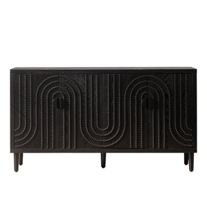Modern Black Sideboard Cabinet with Nailhead Accents