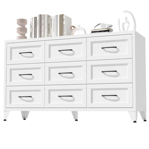 9 Drawer White Metal Dresser with Quiet-Glide Rails