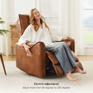 Electric Recliner Chair With Rocker And Swivel Function - Brown