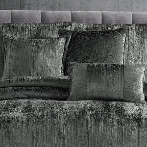 Turin 7 Piece Charcoal Crinkle Velvet Comforter Ensemble