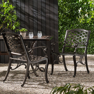 Luminea Outdoor Aluminum Dining Chair with Scroll Design, Bronze