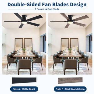 Low Profile Flush Mount Intergrated LED Ceiling Fan With Light And Reversible Quiet Motor