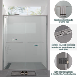 56-60"x74" Aluminum Frame Double Sliding Shower Door