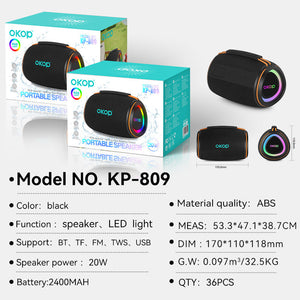 KP-809 Best-Selling Portable Outdoor Bluetooth Speaker Compact Viral Hit With Ambient Breathing Light TF Card Support Desktop Use And Extra Long Battery Life In Stock