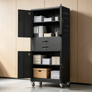 Metal Storage Cabinet with Two Drawers and Locking Doors