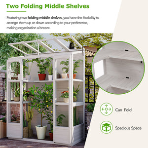 TOPMAX 78-Inch Wooden Greenhouse with Skylights and Folding Shelves