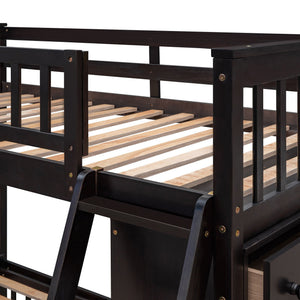 Bunk Bed With 6 Drawers And Flexible Shelves, Bottom Bed With Wheels