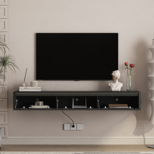 Floating TV Stand with LED Lights & Power Outlet