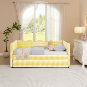 Cozy Gingham Daybed with Trundle Twin Size Sofa Bed