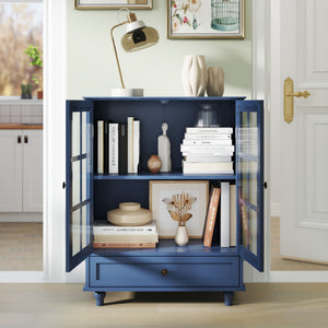 Minimalist Buffet Cabinet With Double Glass Doors And Drawer