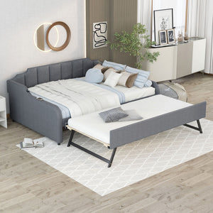 Full Size Upholstered Daybed With Trundle And USB Charging - Gray