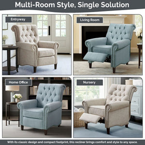 Aidan - Push Back Recliner Chair With Tufted Back And Nailhead Trim - Cream