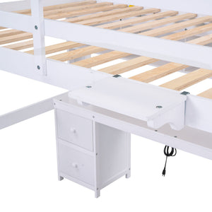 Loft Bed With Desk, Cabinets, Drawers, Charging Station And Bedside Tray